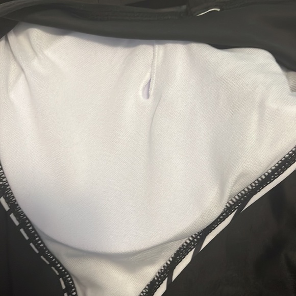 Black and white striped cross cross top, black bottom one piece in XL. - Picture 2 of 4